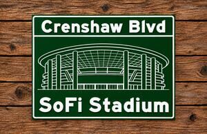 SoFi Stadium Los Angeles California Road Sign Crenshaw Blvd Street Exit Rams